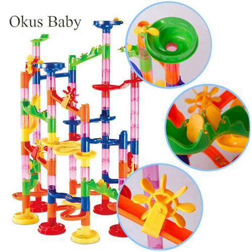 29/80/105pcs Set DIY Construction Marble Race Run Track Building Blocks Kids Maze Ball Roll Toys Christmas Gift