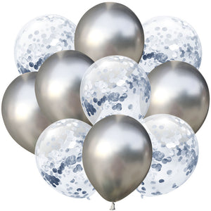 10pcs/lot 12 inch 5PCS Metal Color +5PCS Confetti Latex Balloons Kids Baby Birthday Party Decoration Balloons Cartoon Hat Toy