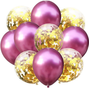10pcs/lot 12 inch 5PCS Metal Color +5PCS Confetti Latex Balloons Kids Baby Birthday Party Decoration Balloons Cartoon Hat Toy